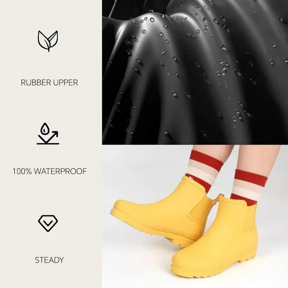 Women's Yellow Waterproof Rain Boots with Plush Lining Non-Slip Winter Boots - Picture 2 of 6
